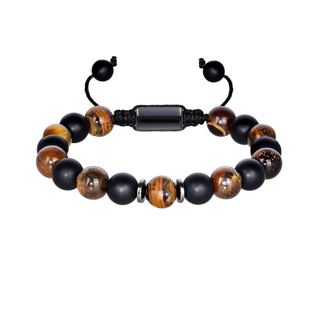 Triple Protection Bracelet for Men & Women – Hematite, Black Obsidian & Tiger Eye Beaded Energy Bracelet – Adjustable Spiritual Healing Jewelry 8mm