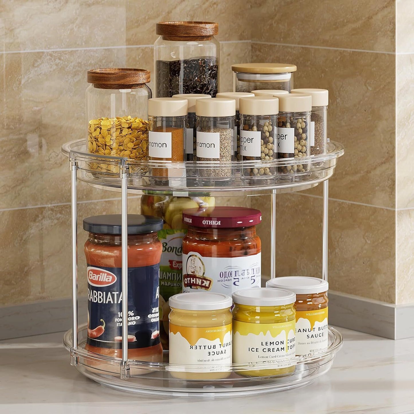 2 Tier 9-Inch Lazy Susan 360° Turnable Spice Storage Organizer Kitchen Cabinet