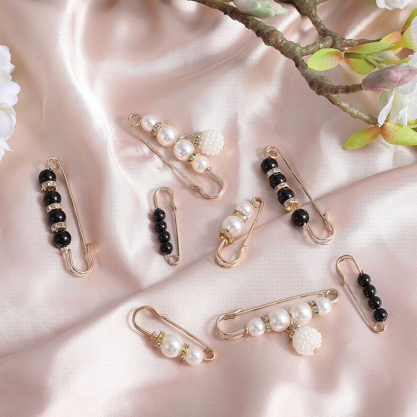 8PCS Pearl Brooch Pins, Decorative Safety Pins for Clothes, Faux Pearl Brooches