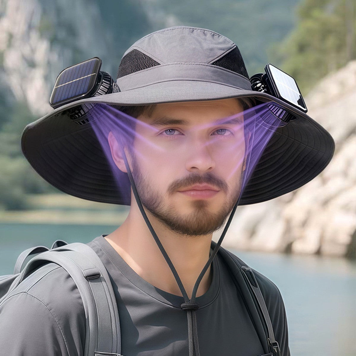 Solar USB Powered Fan Hat Wide Brim Outdoor Fishing Hiking Hat Sun UV Protection