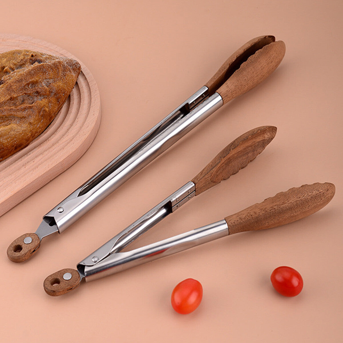 Walnut Wood Kitchen Tongs Food Serving Grill Multi Purpose Cooking Tongs