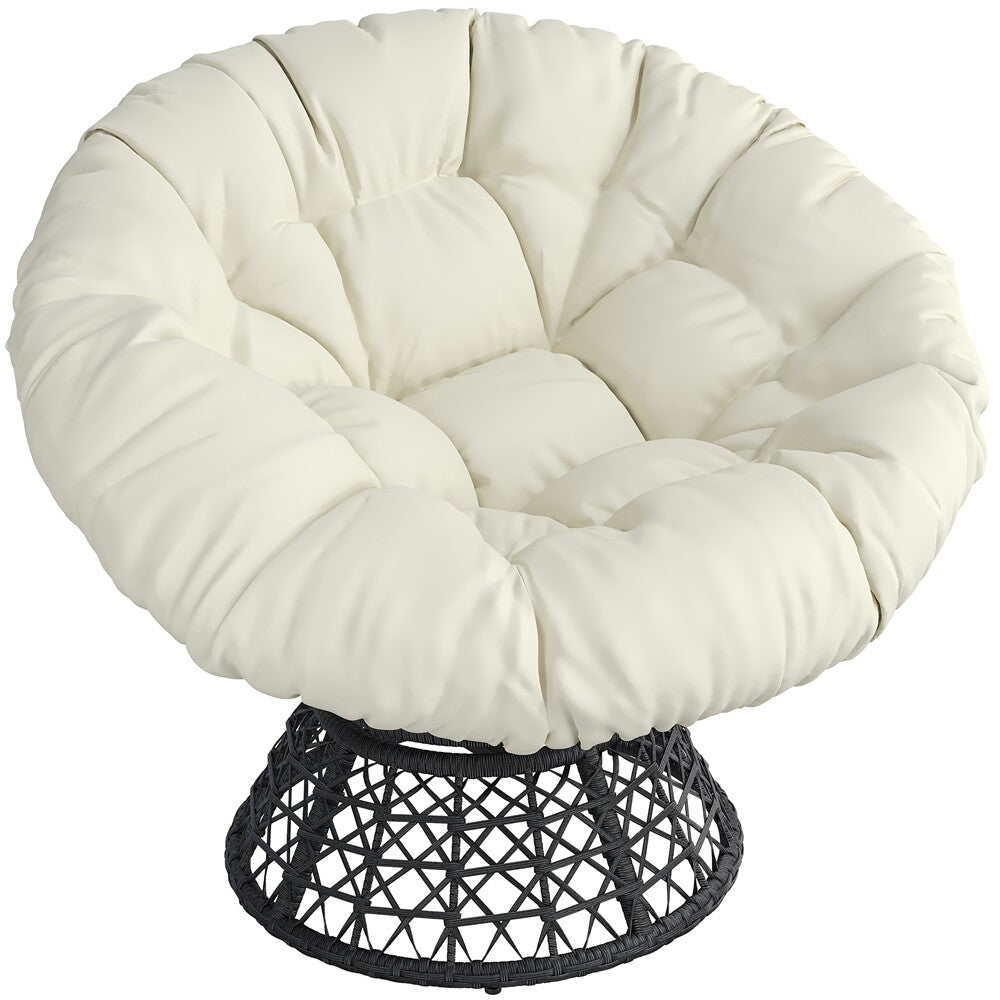 360° Ergonomic Swivel Wicker Papasan Chair with Thick Tufted Cushions for Garden