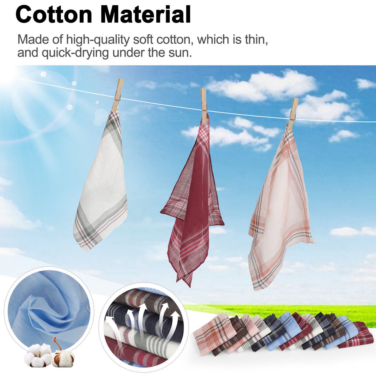 12Pcs Men Handkerchiefs Classic Hankies Cotton Hanky Pocket Square Perfect Gift
