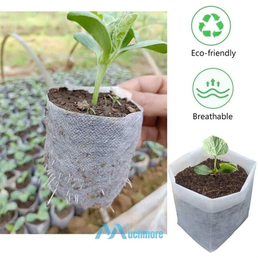 200/400X Plant Grow Nursery Bag Biodegradable Non-Woven Fabric Seed Starters Pot