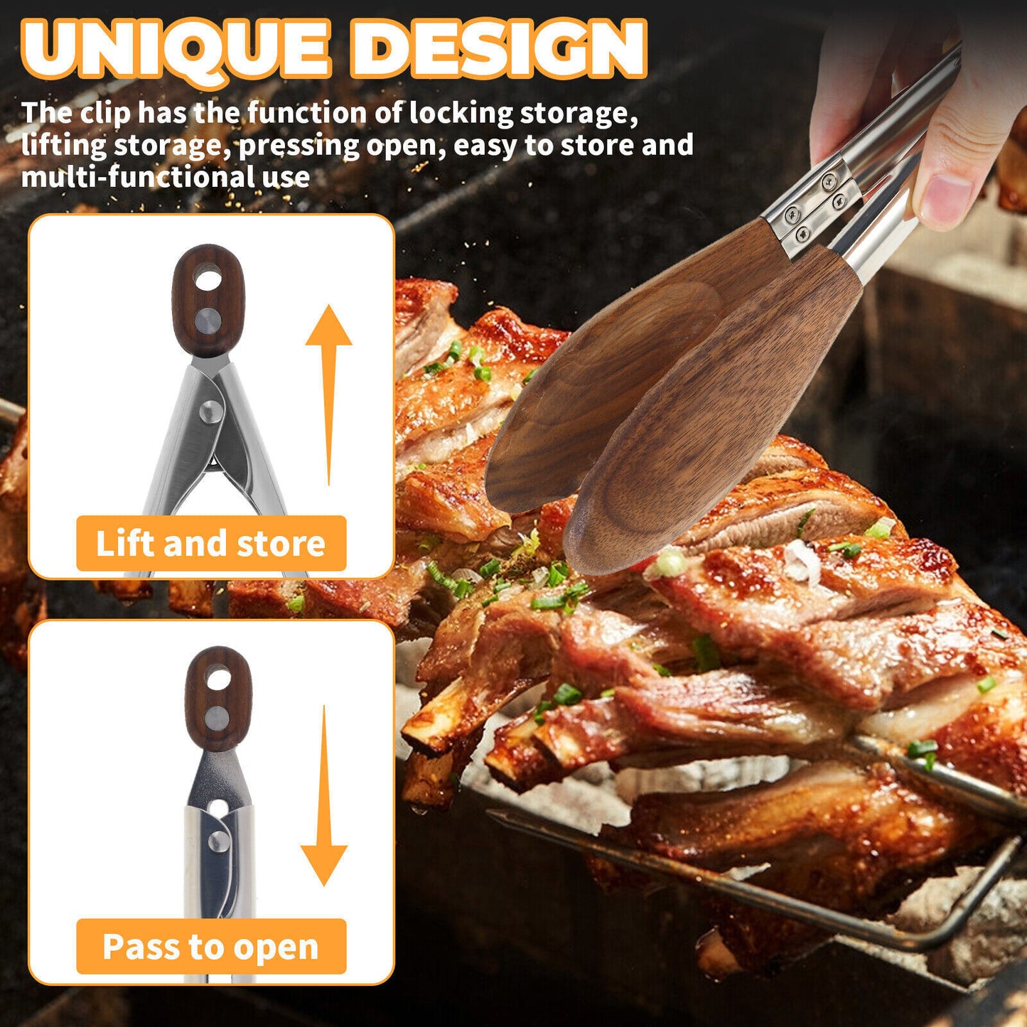 Walnut Wood Kitchen Tongs Food Serving Grill Multi Purpose Cooking Tongs
