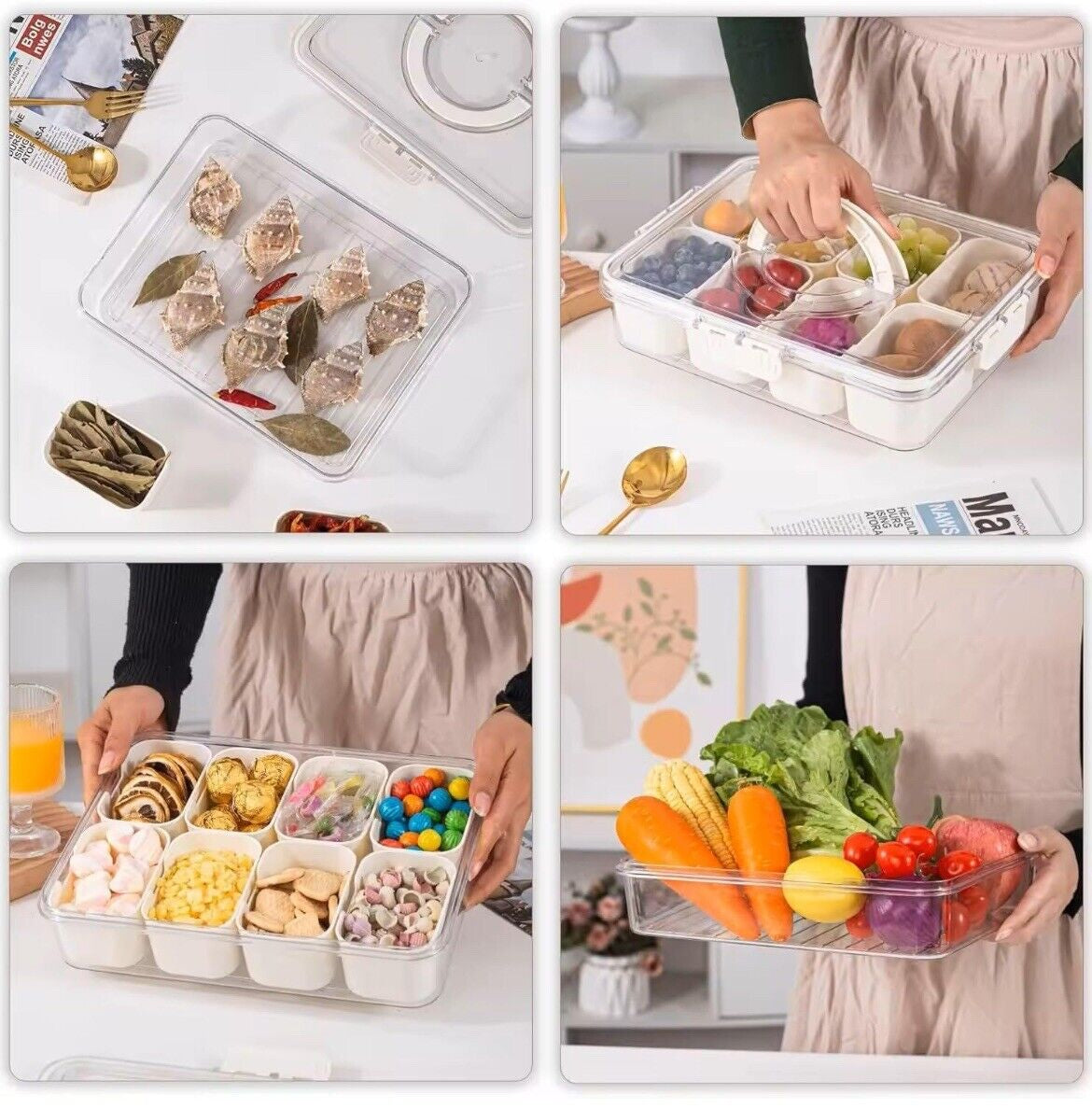 veggie tray, Snack Container with Removable Cups – Portable, Airtight & Stackable for Snacks, Charcuterie, Fruits, Meal Prep & Pantry Organization