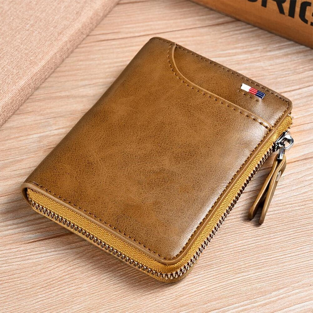 Men’s Wallet RFID Blocking – Leather Credit Card & ID Holder, Waterproof Zipper Purse, Slim & Stylish Design for Secure Everyday Carry!