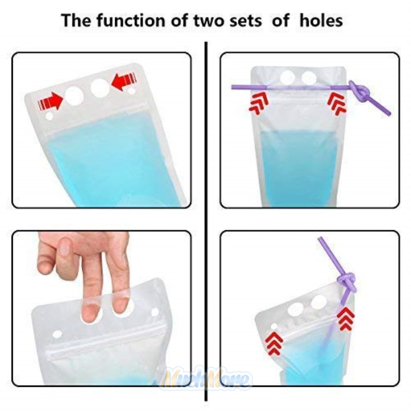 100PCS Drink Pouches Bags Stand-Up Zipper W/ Straws&Funnel for Cold & Hot Drinks