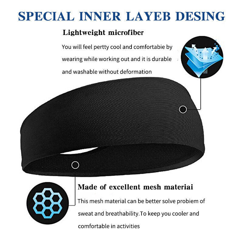 Sweatbands Sports Headband for Men & Women – Moisture-Wicking, Quick-Dry, Stretchy & Soft – Perfect for Gym, Running, Yoga, Basketball & More