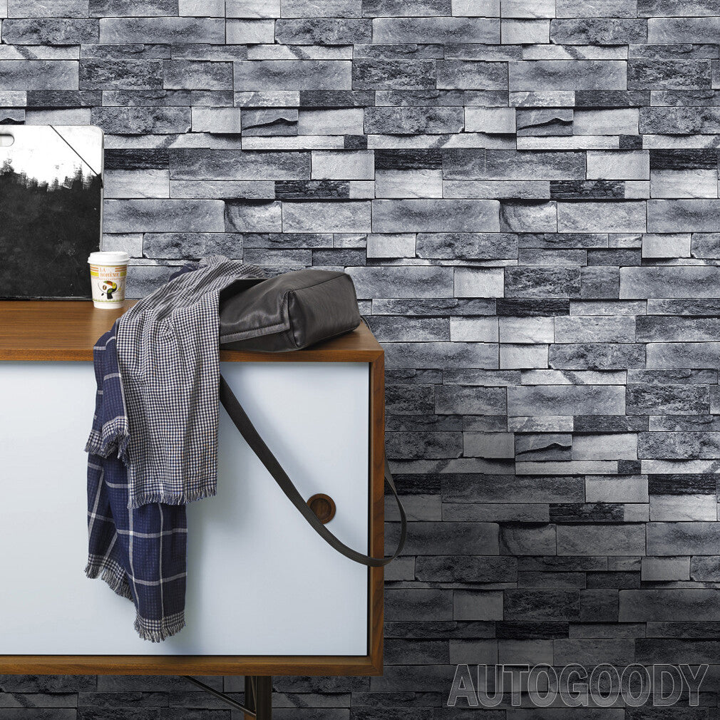 3D Stone Rock Wallpaper Background Modern Vinyl Film Sticker Peel-And-Stick Gray