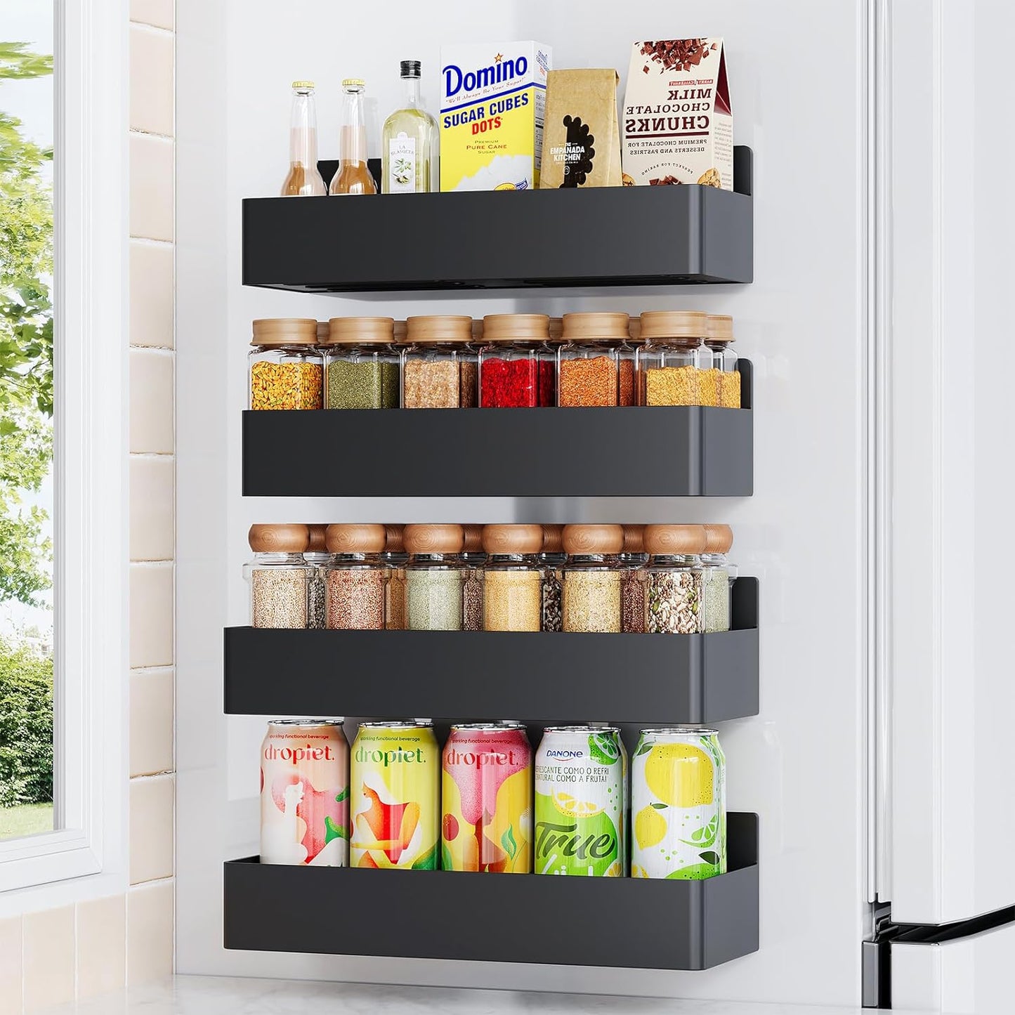 4-Pack Magnetic Spice Rack – Space-Saving Storage Shelf for Fridge, Oven or Wall | Aesthetic Pantry & Organization Small Kitchen Hack