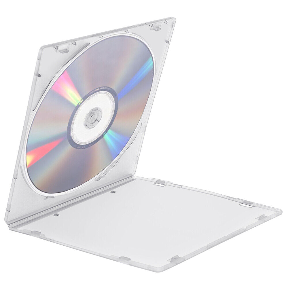 100 Pack Clear Slim CD/DVD Cases – Durable Poly Plastic Storage Box, Lightweight & Shatterproof for Disc Organization, Media Protection & Travel