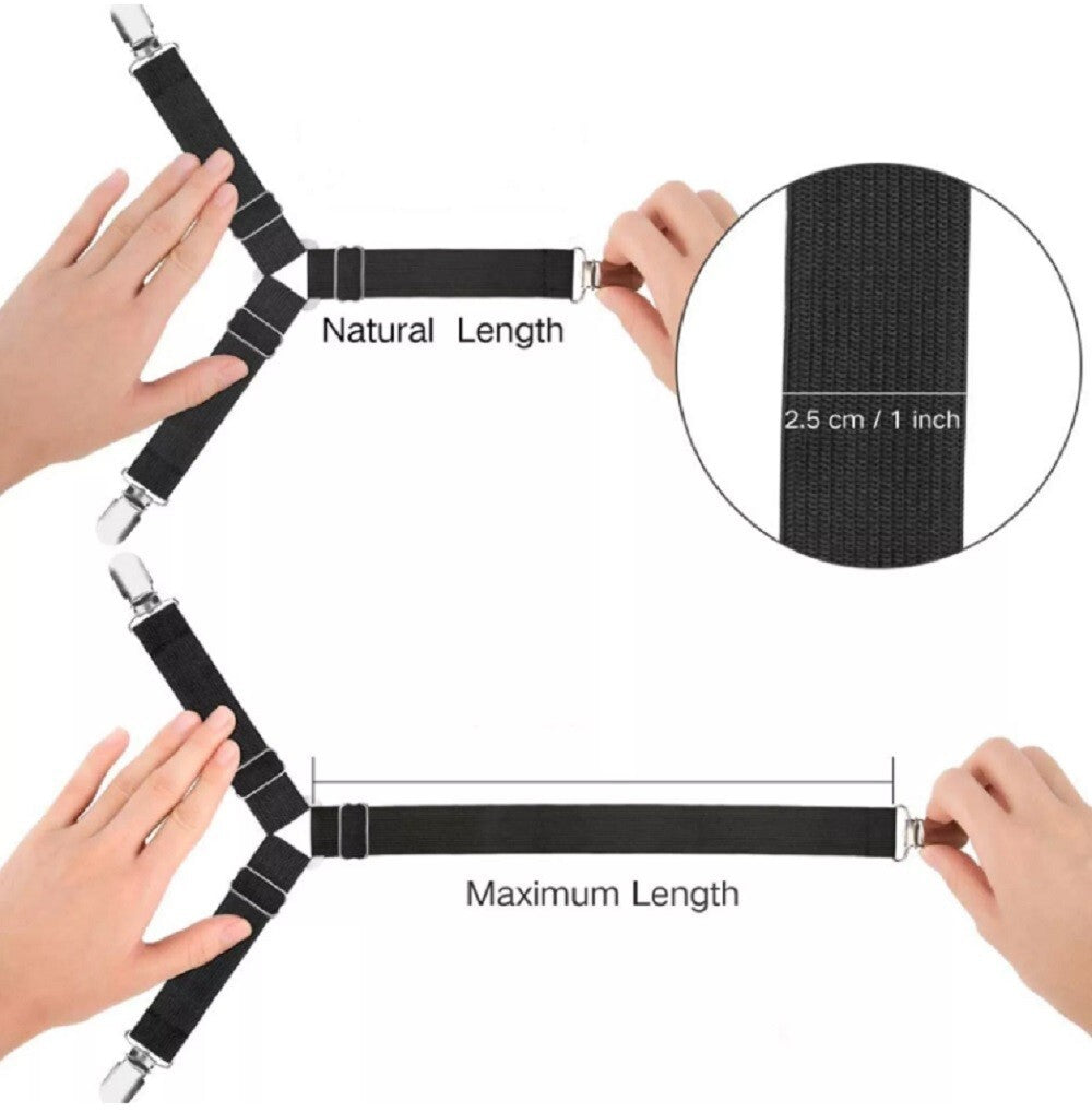 4-Pack Bed Sheet Holder Straps – Adjustable Fitted Sheet Clips & Corner Grippers