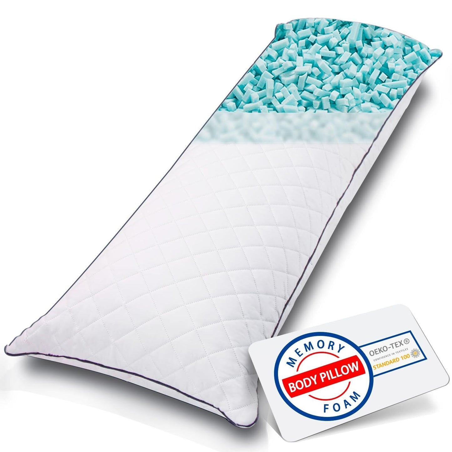 Long Pillow ONE Body Pillow Cooling Memory Foam Pillows 20X54 Inch White