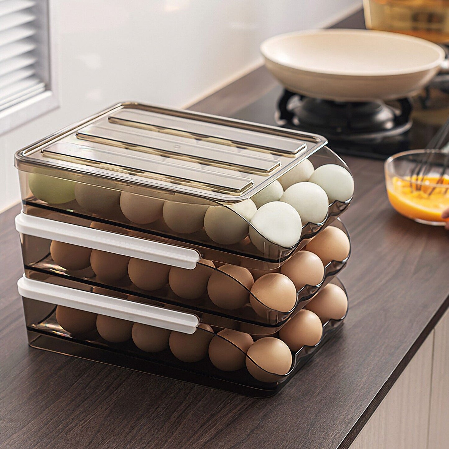 2-Layer Automatic Rolling Egg Holder Storage Box for Fridge Egg Container Tray