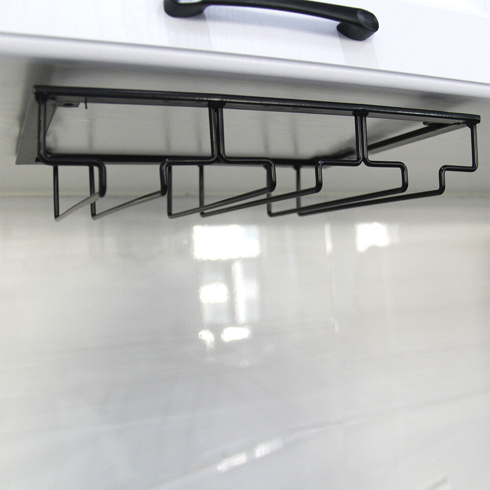 Wine Glass Rack under Cabinet Stemware Wine Cup Glass Holder 3 Rows- Black