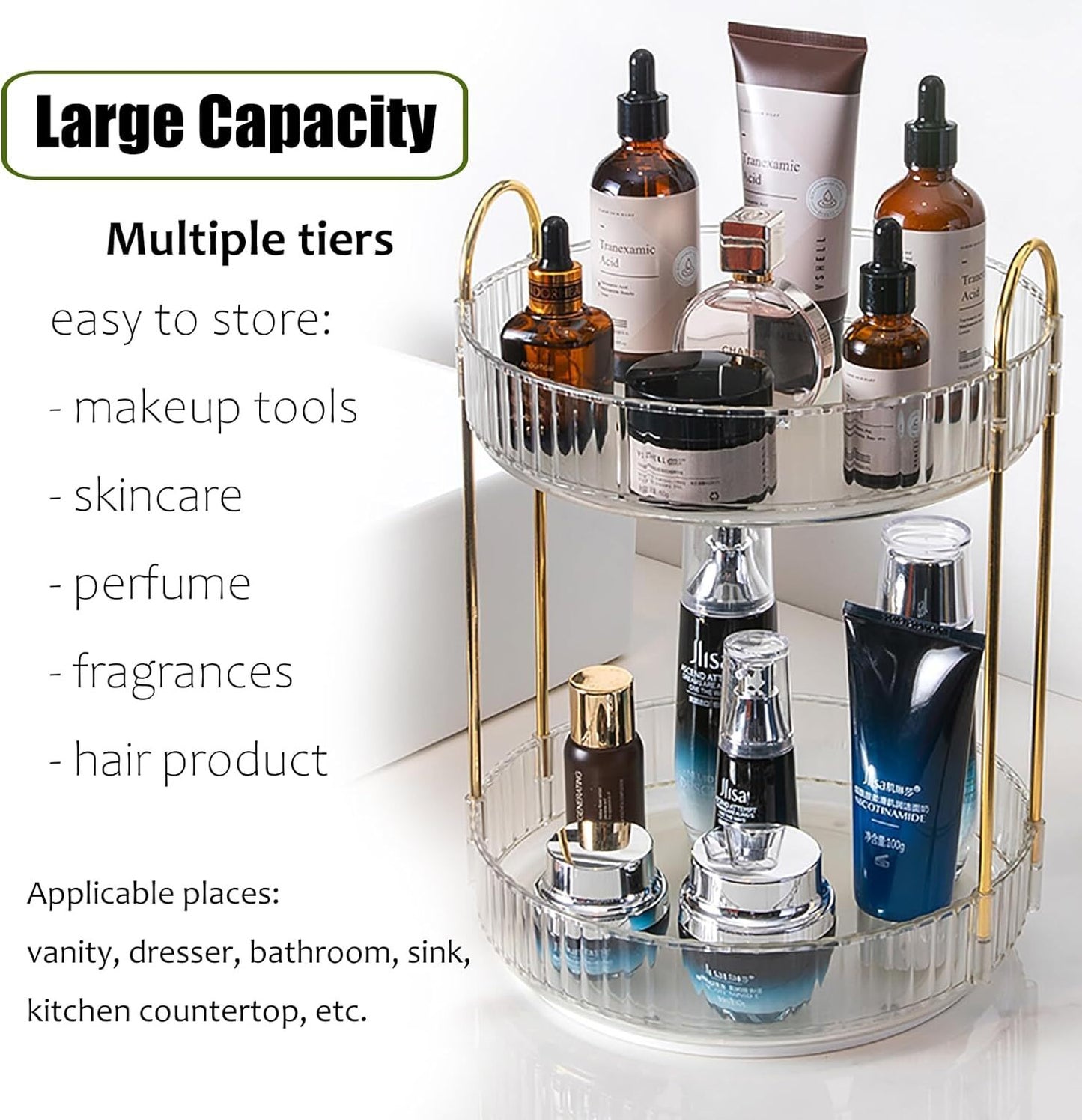 360 Rotating Makeup Cosmetic Organizer Lazy Susan Rack Cosmetic Carousel Storage