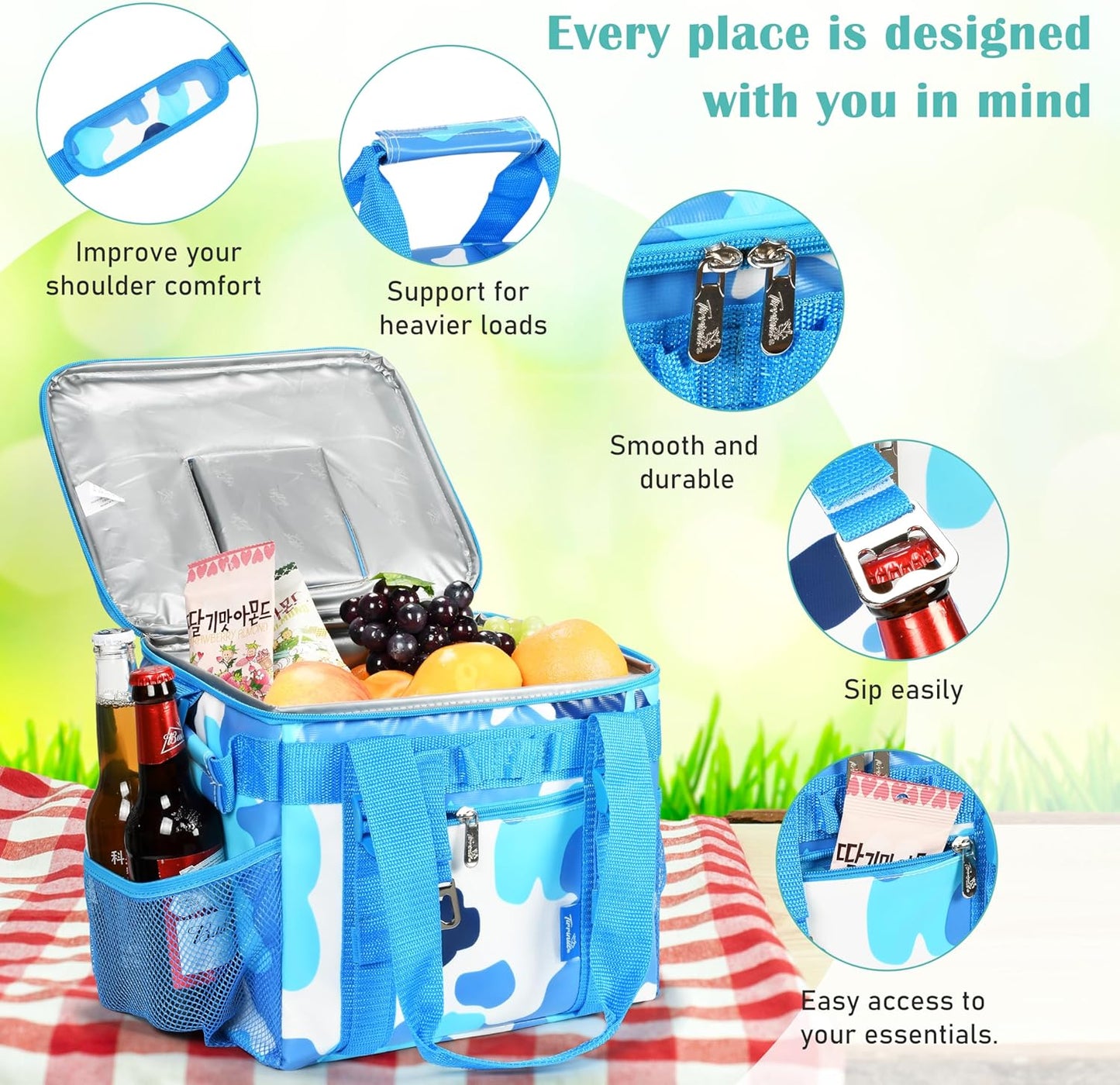 Tirrinia Large Insulated Cooler Bag - Outdoor Leakproof Cooler Tote for Men