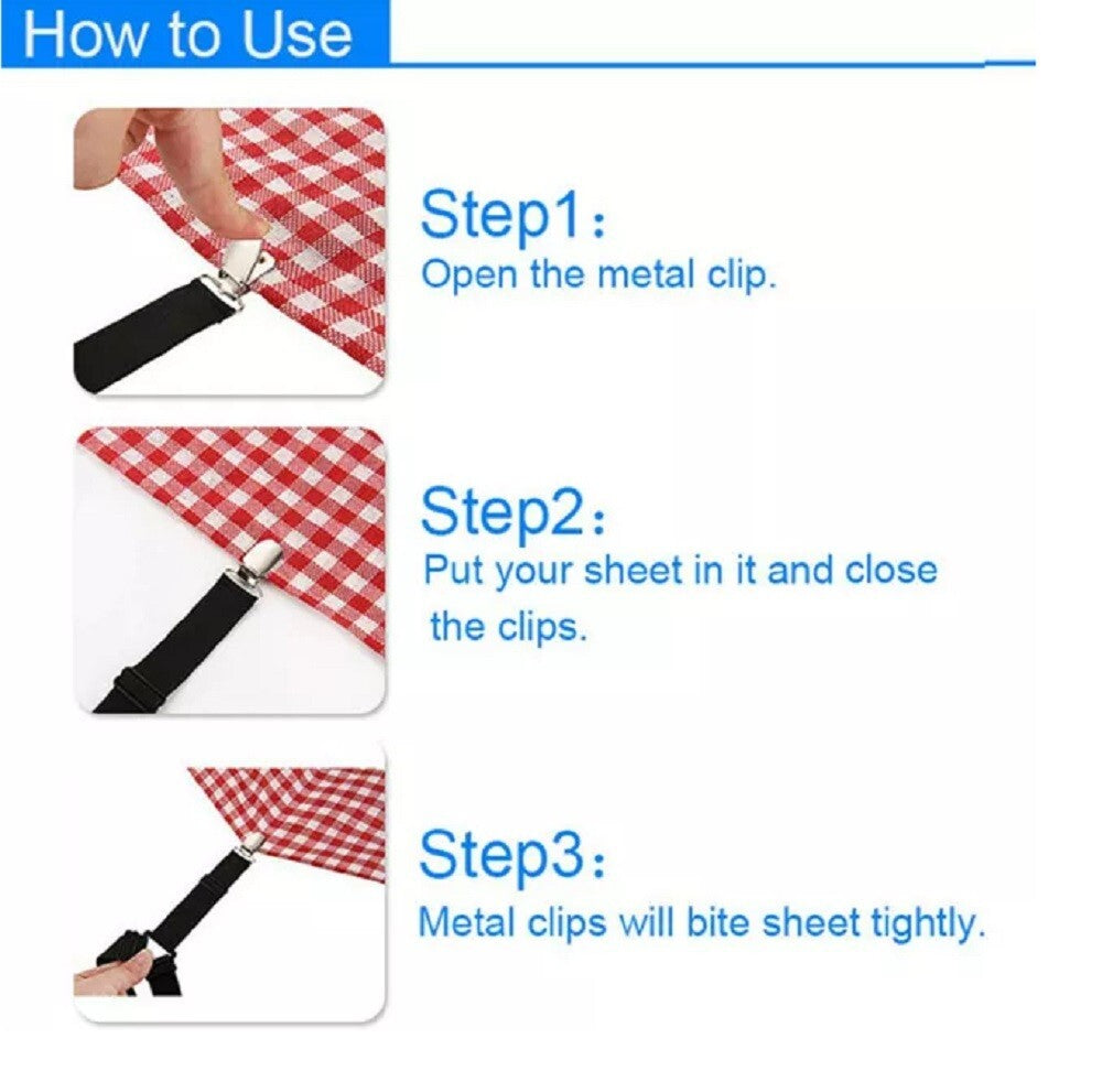4-Pack Bed Sheet Holder Straps – Adjustable Fitted Sheet Clips & Corner Grippers