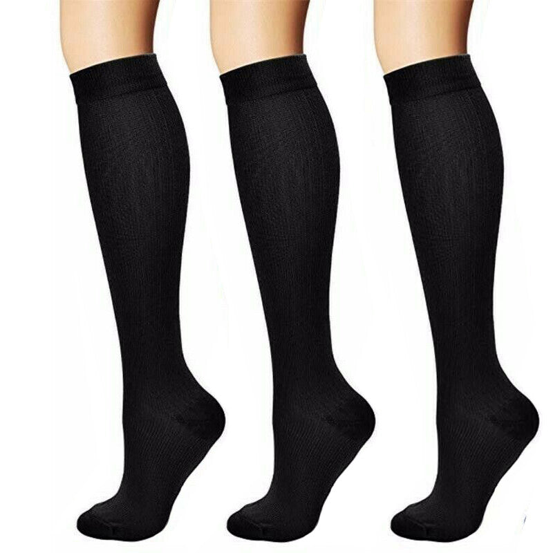 6 Pairs Support Socks Firm Compression Hose Opaque Knee High Wide Calf Stockings
