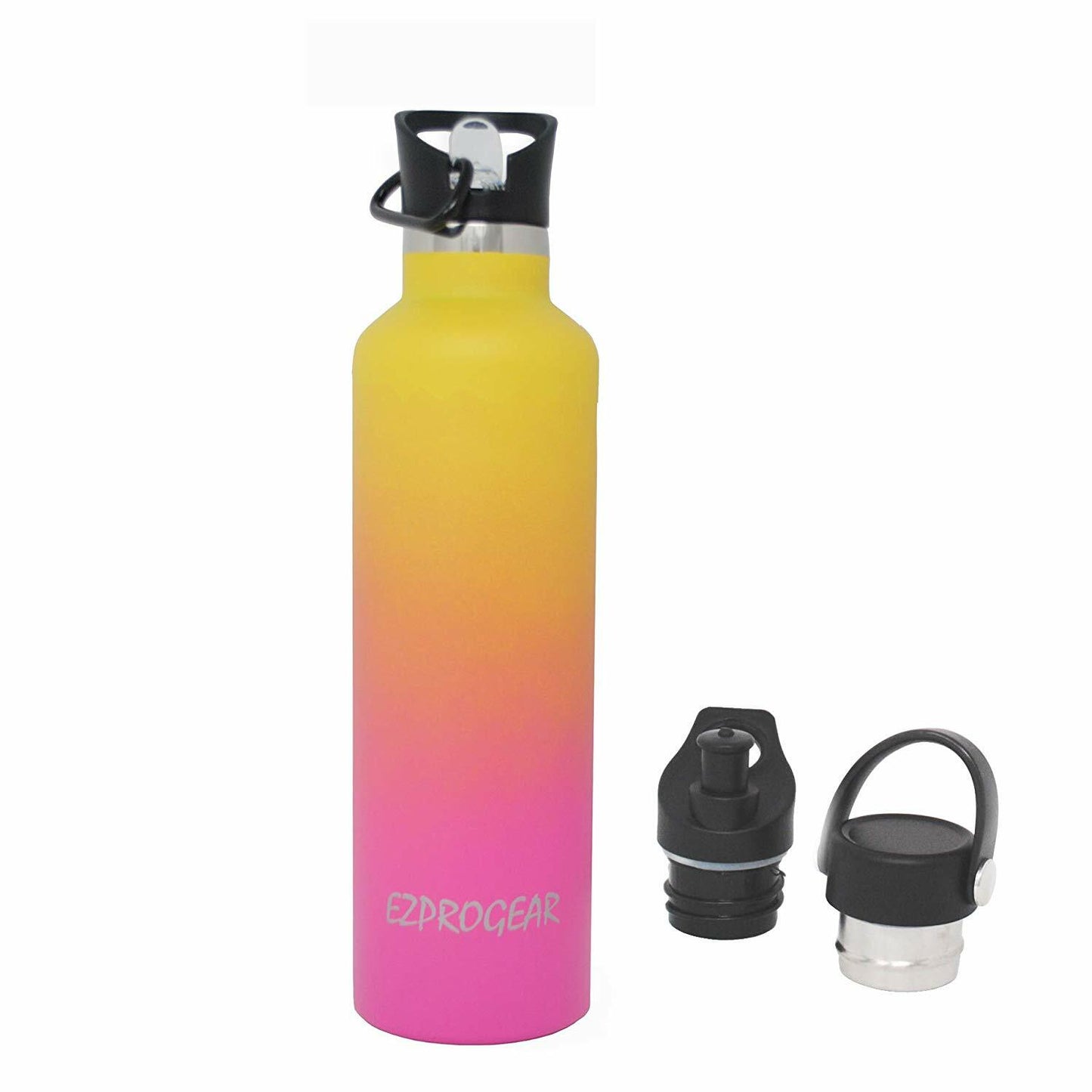 Stainless Steel Vacuum Insulated Double Wall Water Bottle W/3 Lid, Straws, Clip