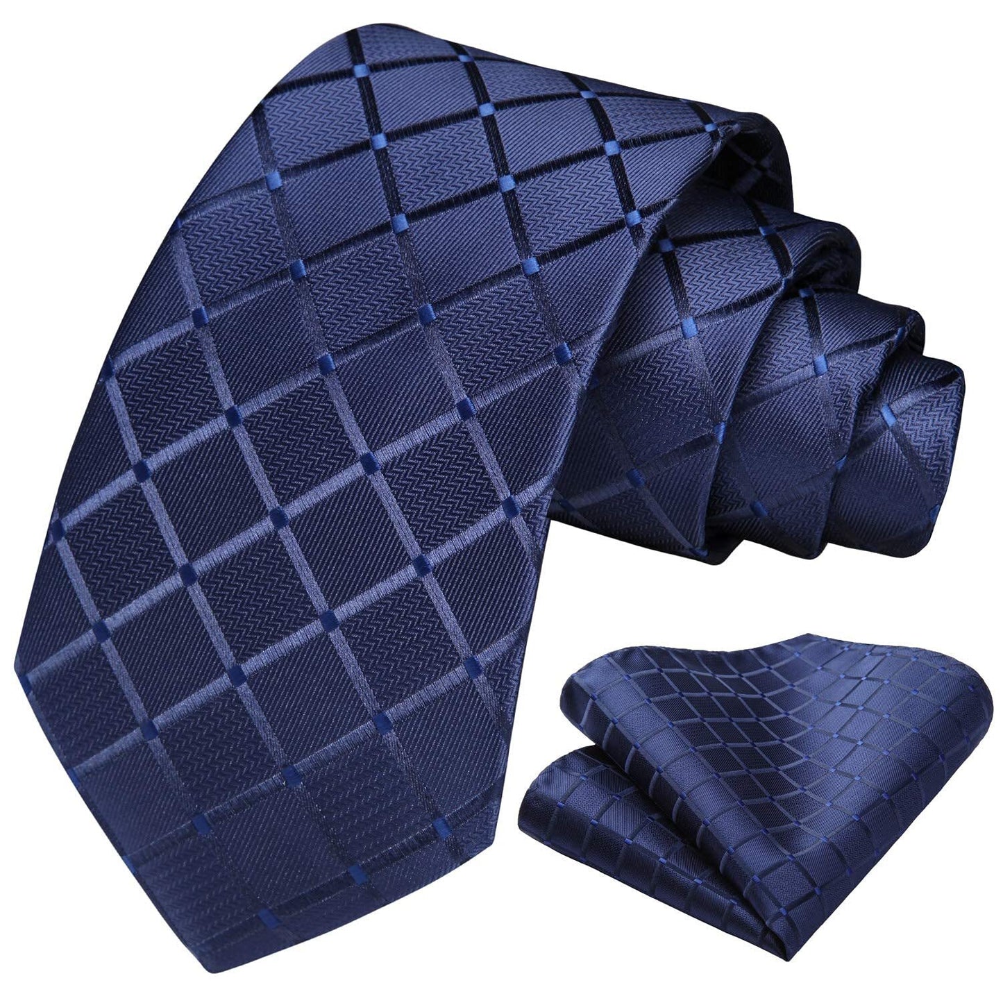Ties for Men Silk Extra Long Tie and Pocket Square Classic Plaid Checkered 63 In