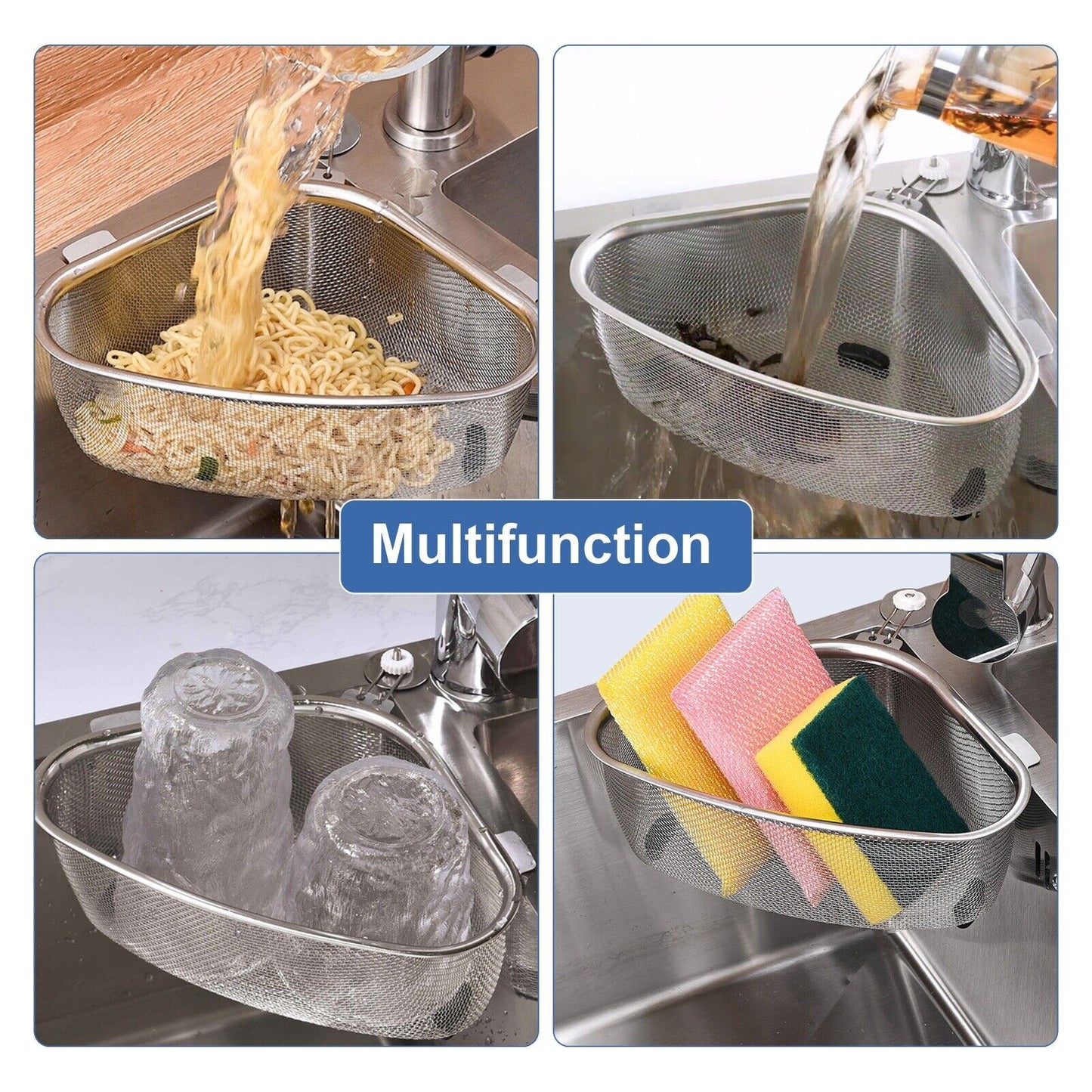 Stainless Steel Sink Strainer Basket – Triangle Drain Rack, Kitchen Food Filter | Easy Clean, Prevent Clogs, TikTok Kitchen Hack for Mess-Free Cooking