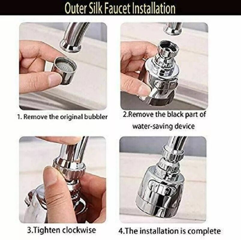 2 X Rotating 360° Faucet Movable Kitchen Tap Head Water Saving Nozzle Sprayer