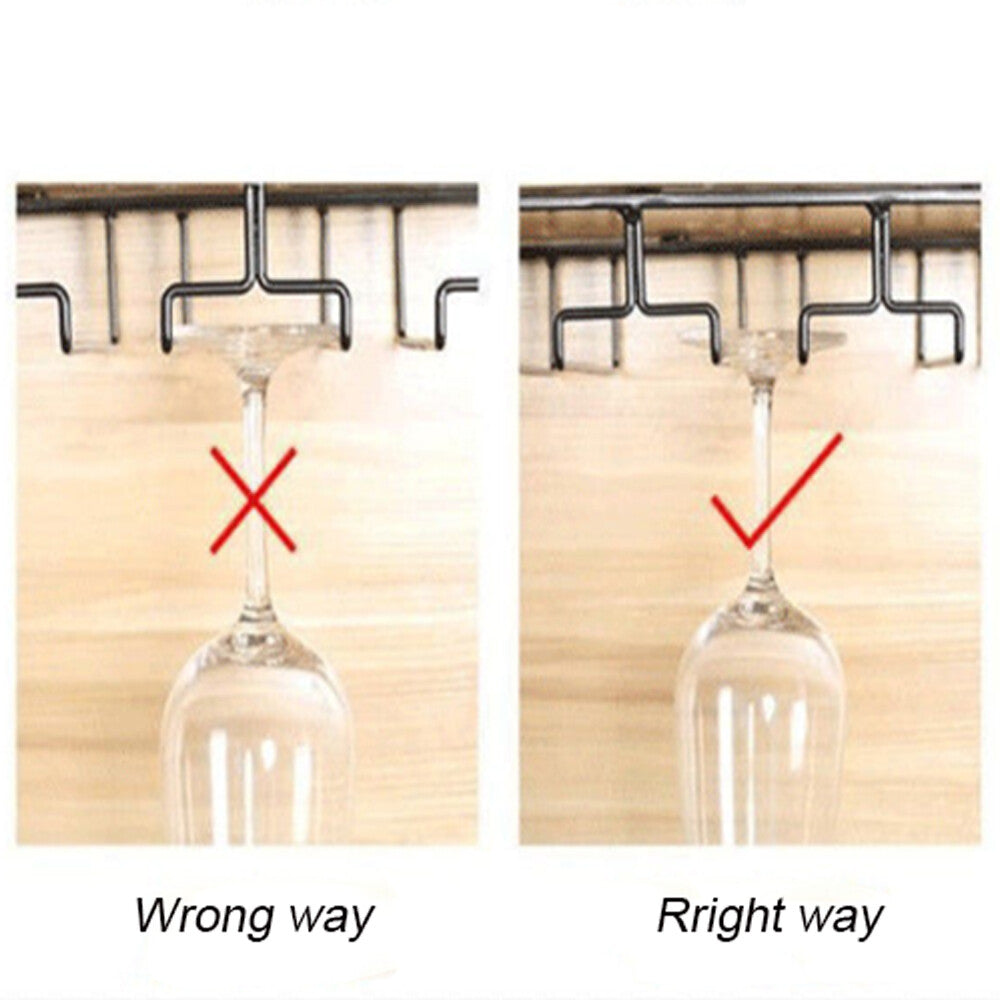 Wine Glass Rack under Cabinet Stemware Wine Cup Glass Holder 3 Rows- Black