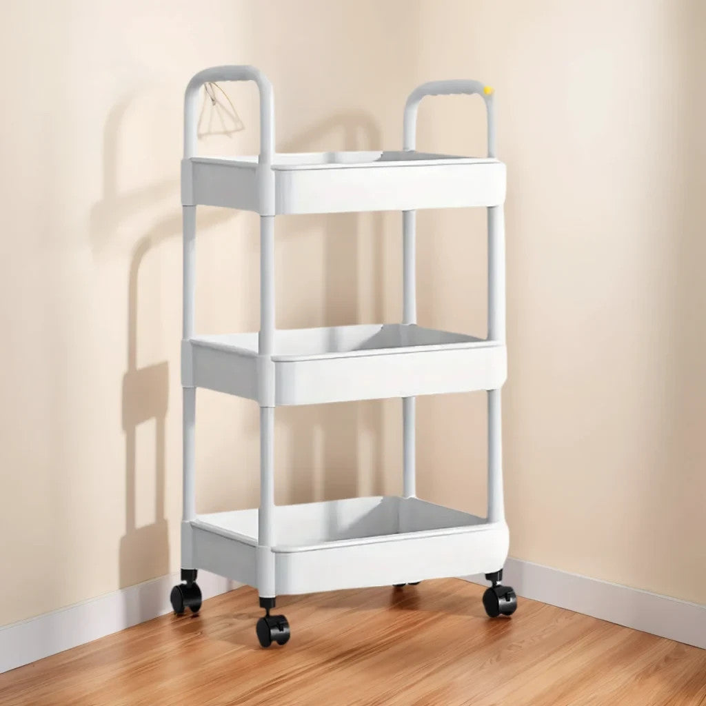 3-Tier Small Rolling Storage Cart Multi Purpose Utility Organizer White PVC