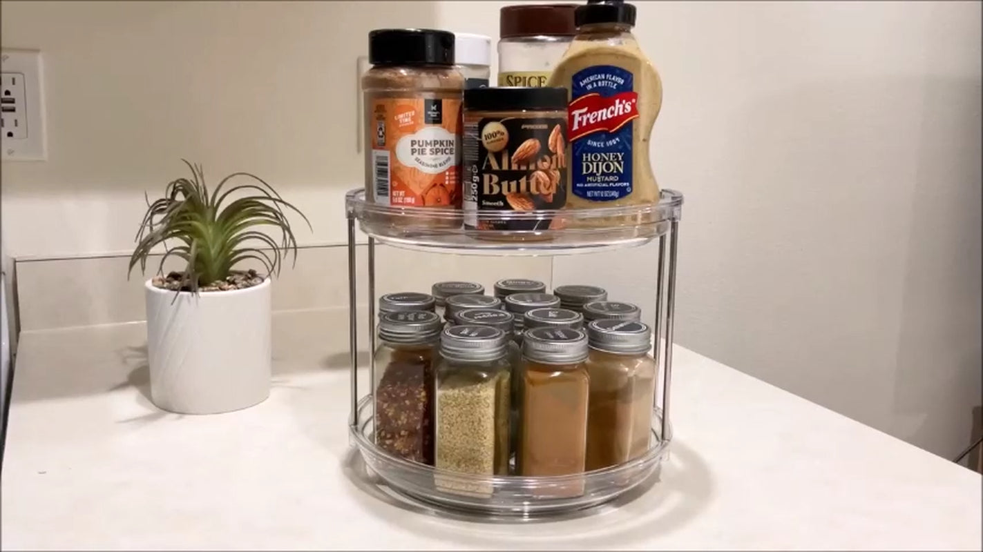 2 Tier 9-Inch Lazy Susan 360° Turnable Spice Storage Organizer Kitchen Cabinet