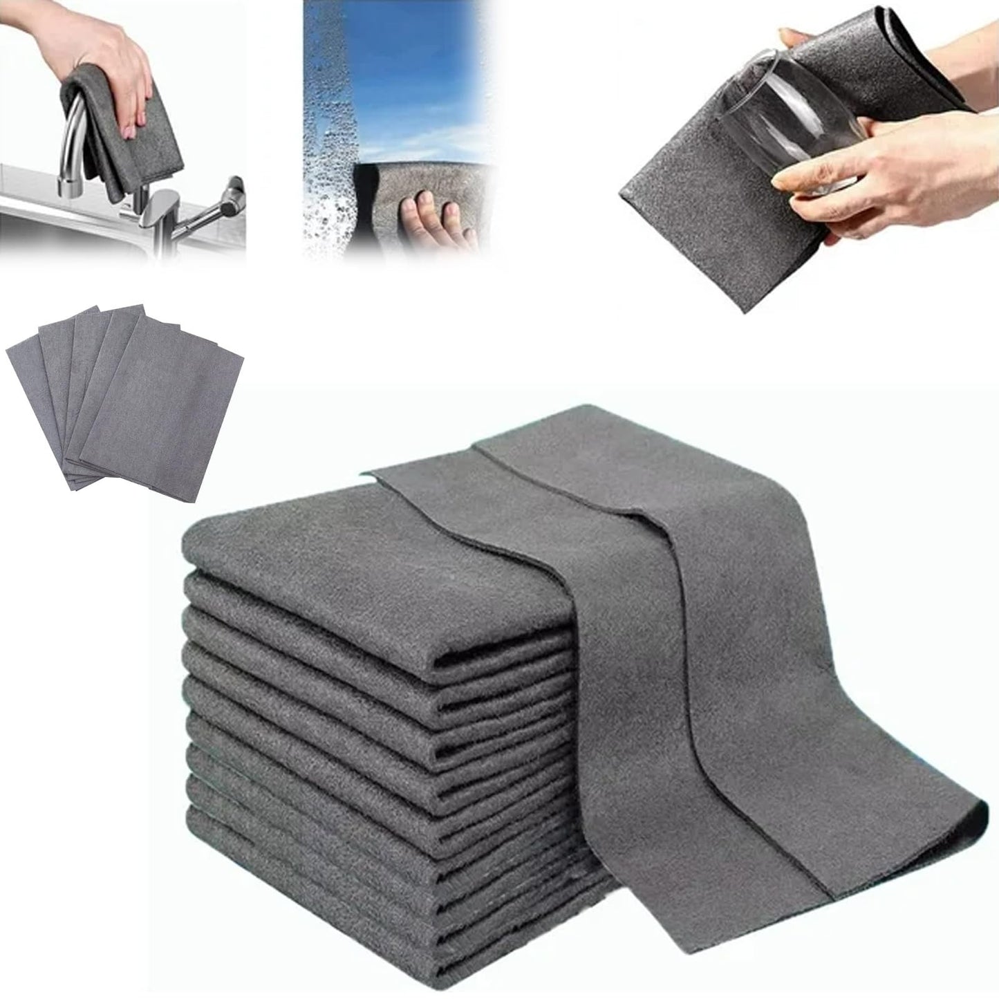 10-Count Magic Cleaning Cloth: Reusable Thickened Streak-Free Microfiber Cloths