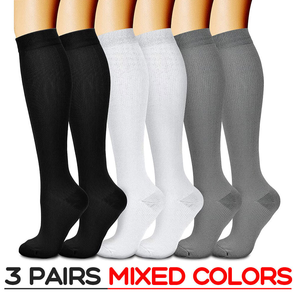 6 Pairs Support Socks Firm Compression Hose Opaque Knee High Wide Calf Stockings