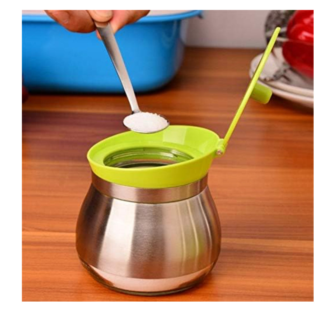 Seasoning Box with Lid, Spice Box Stainless Steel Glass Seasoning Jar Creative