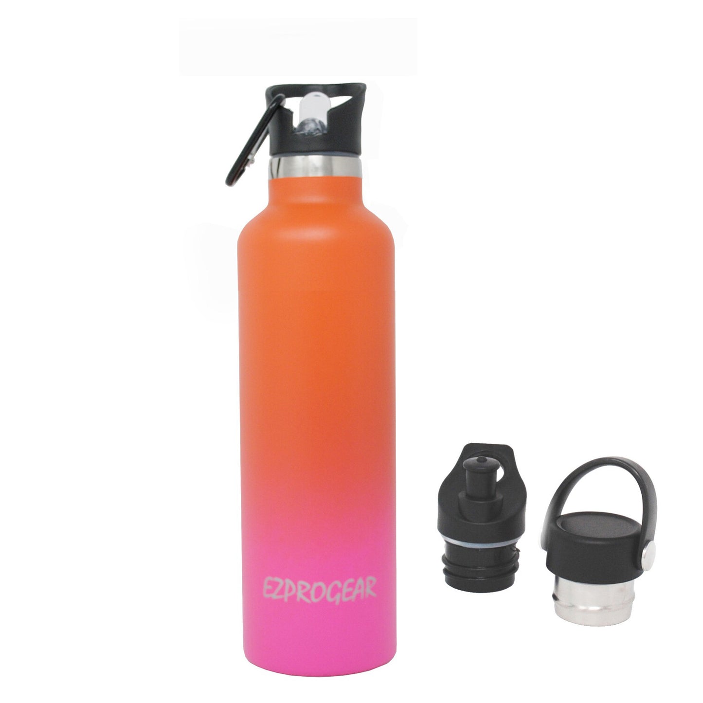 Stainless Steel Vacuum Insulated Double Wall Water Bottle W/3 Lid, Straws, Clip