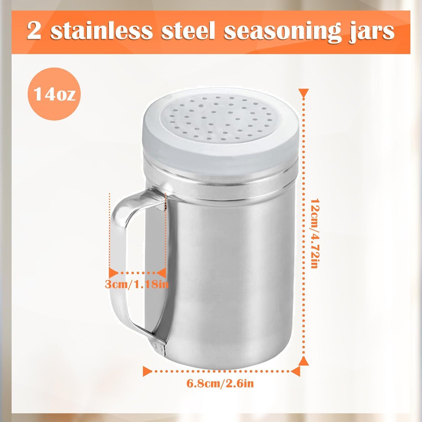 2 Pcs 14Oz Stainless Steel Salt and Pepper Shakers Seasoning Jar with Handle