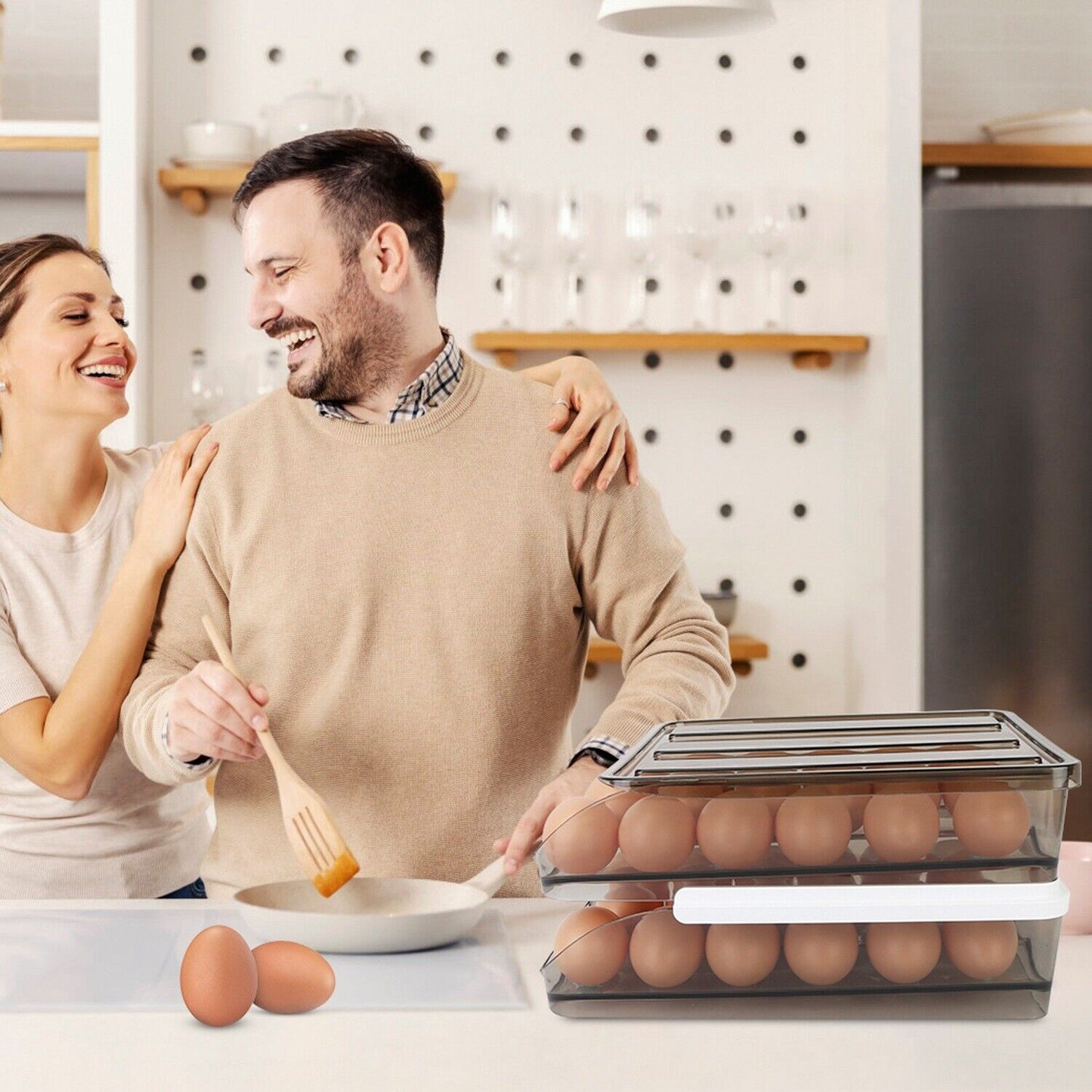 2-Layer Automatic Rolling Egg Holder Storage Box for Fridge Egg Container Tray