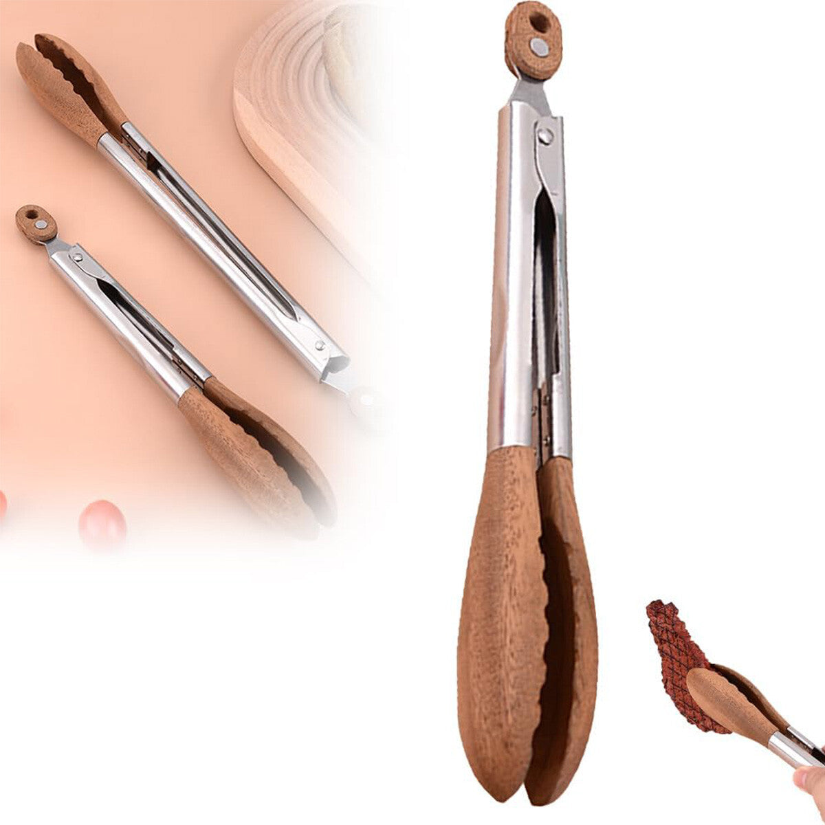 Walnut Wood Kitchen Tongs Food Serving Grill Multi Purpose Cooking Tongs