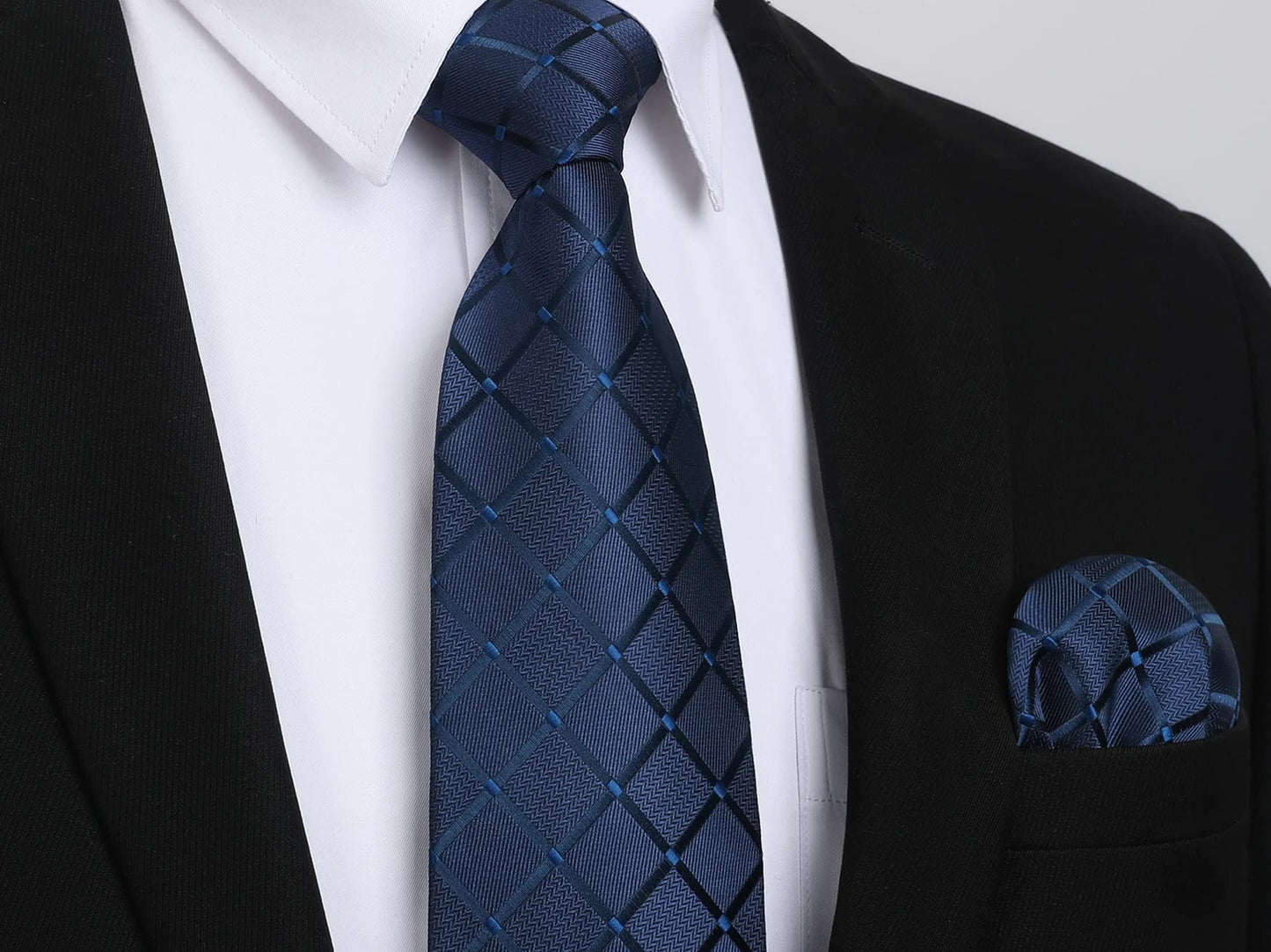 Ties for Men Silk Extra Long Tie and Pocket Square Classic Plaid Checkered 63 In