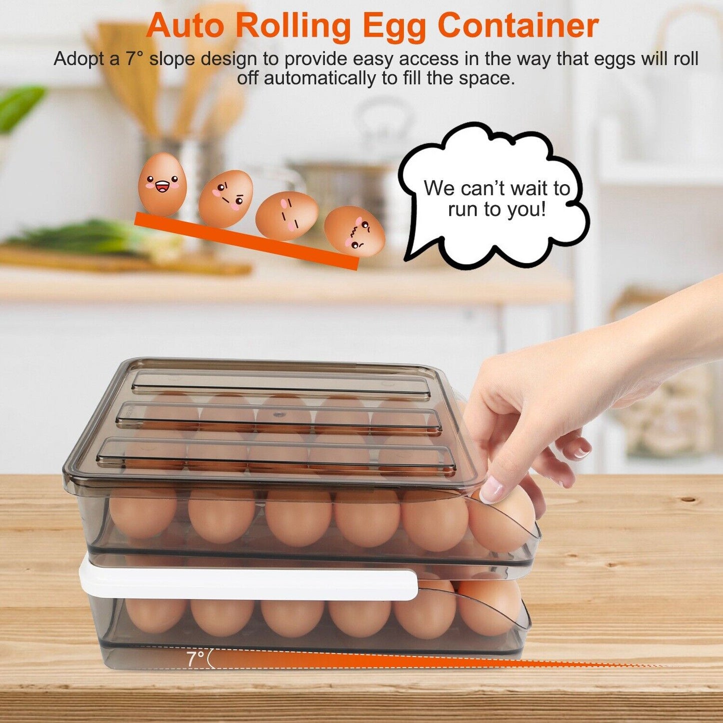 2-Layer Automatic Rolling Egg Holder Storage Box for Fridge Egg Container Tray