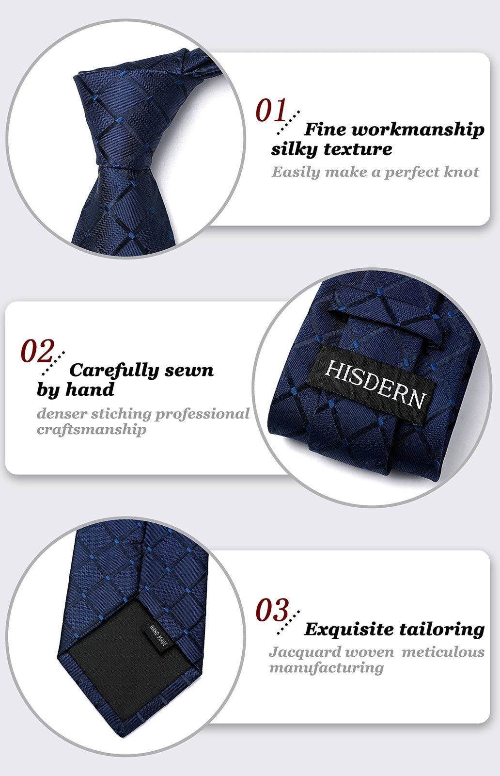 Ties for Men Silk Extra Long Tie and Pocket Square Classic Plaid Checkered 63 In