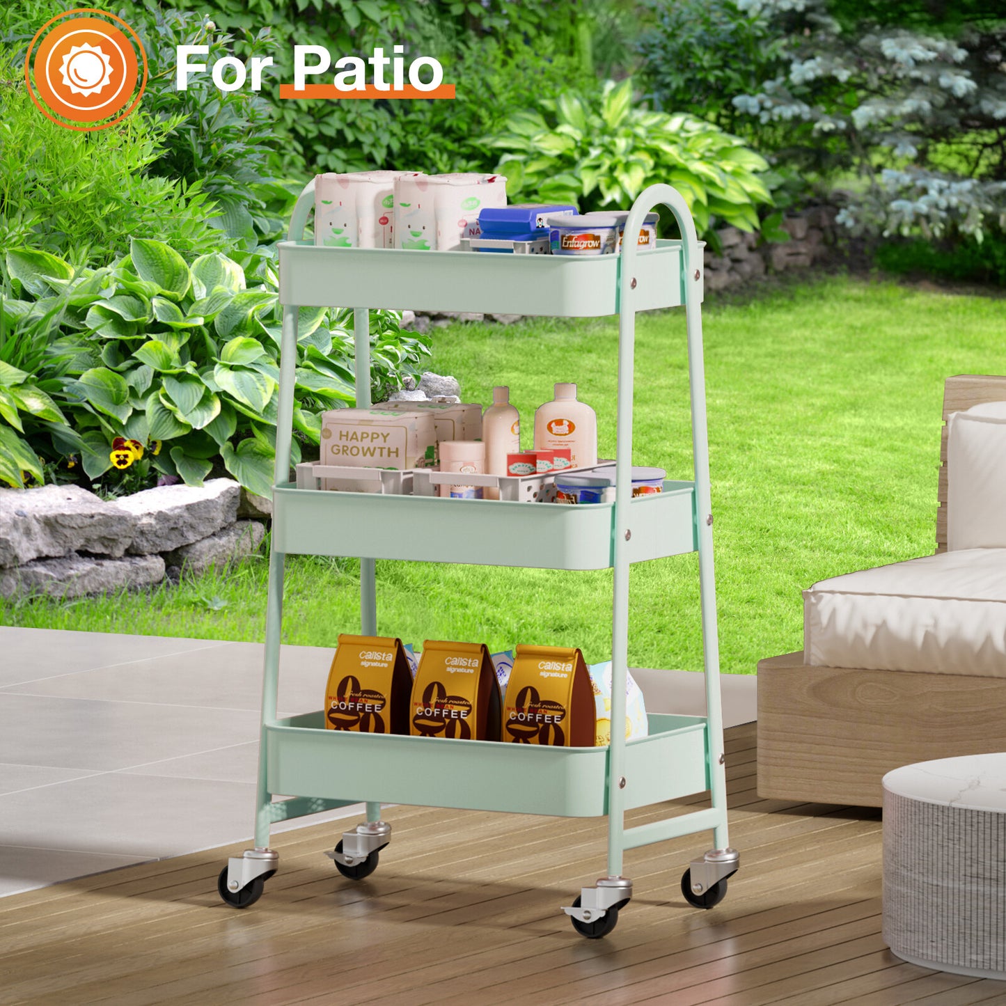 3-Tier Small Rolling Metal Storage Organizer Mobile Utility Cart Kitchen Cart