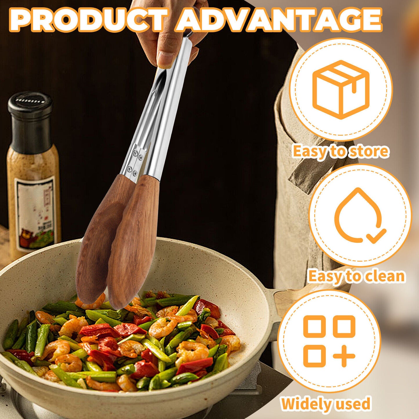 Walnut Wood Kitchen Tongs Food Serving Grill Multi Purpose Cooking Tongs