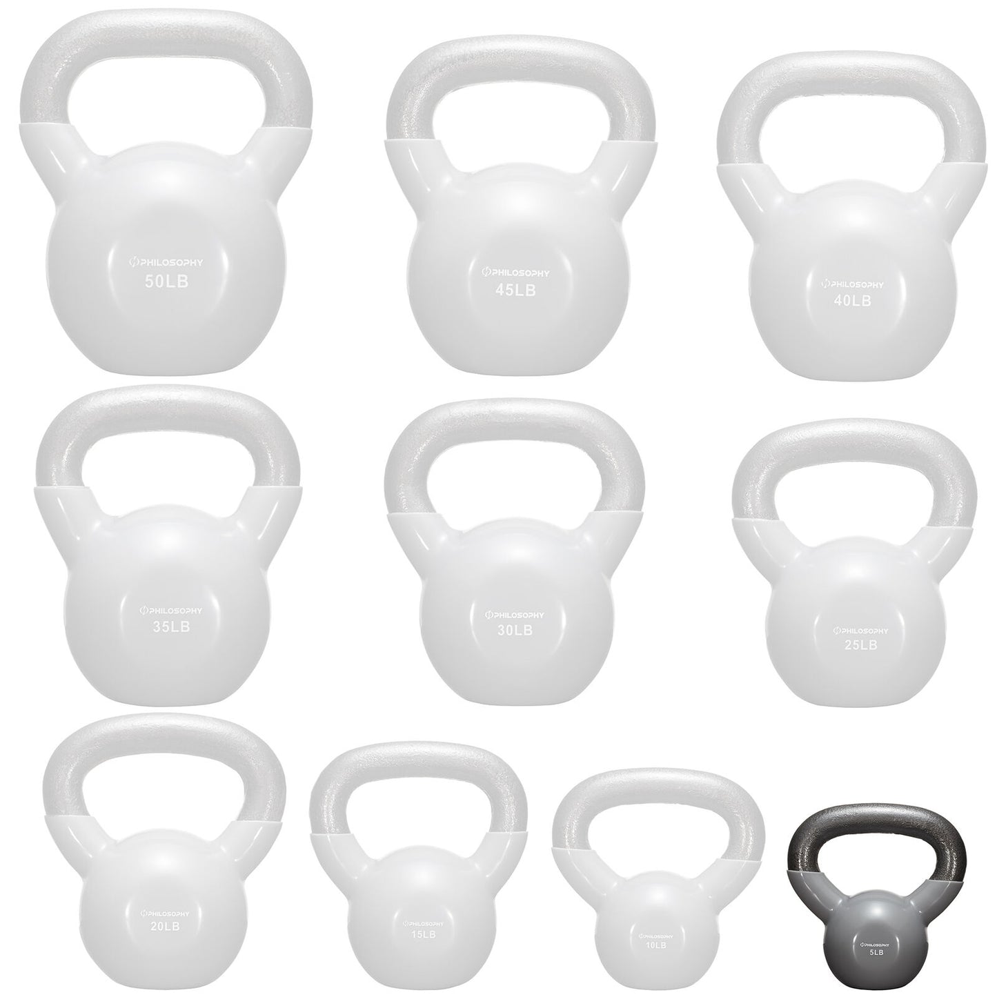Vinyl Coated Cast Iron Kettlebell, 5 Lbs to 50 Pound Weights
