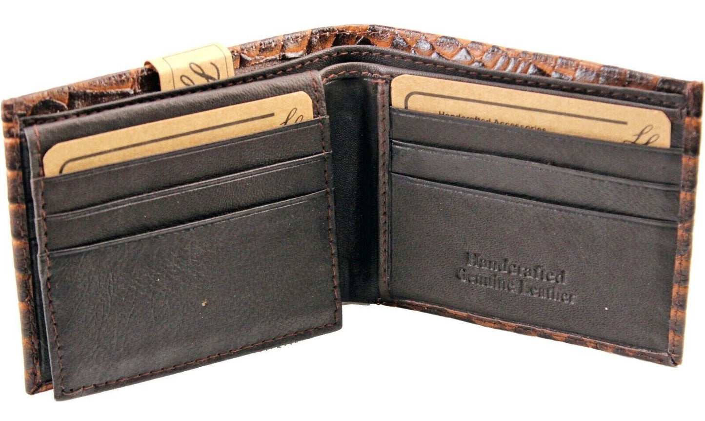 New Mens Genuine Leather Bifold Wallet ID Credit Card Alligator Window Crocodile