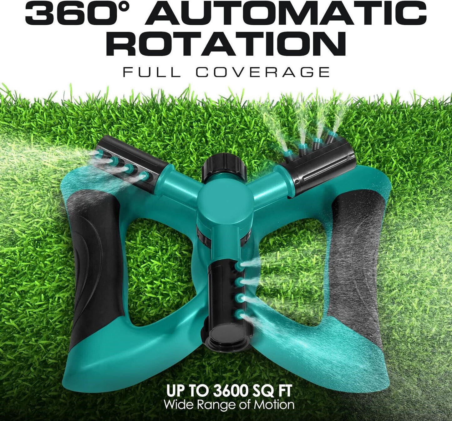 360° Automatic Rotating Lawn Sprinkler – Covers 30ft Range, Adjustable Arms, Leak-Proof Hose Connector, Garden & Yard Watering Tool for Even Coverage