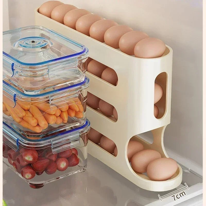 2–4 Layer Rolling Egg Storage Box Large Fridge Organizer with Slide Design