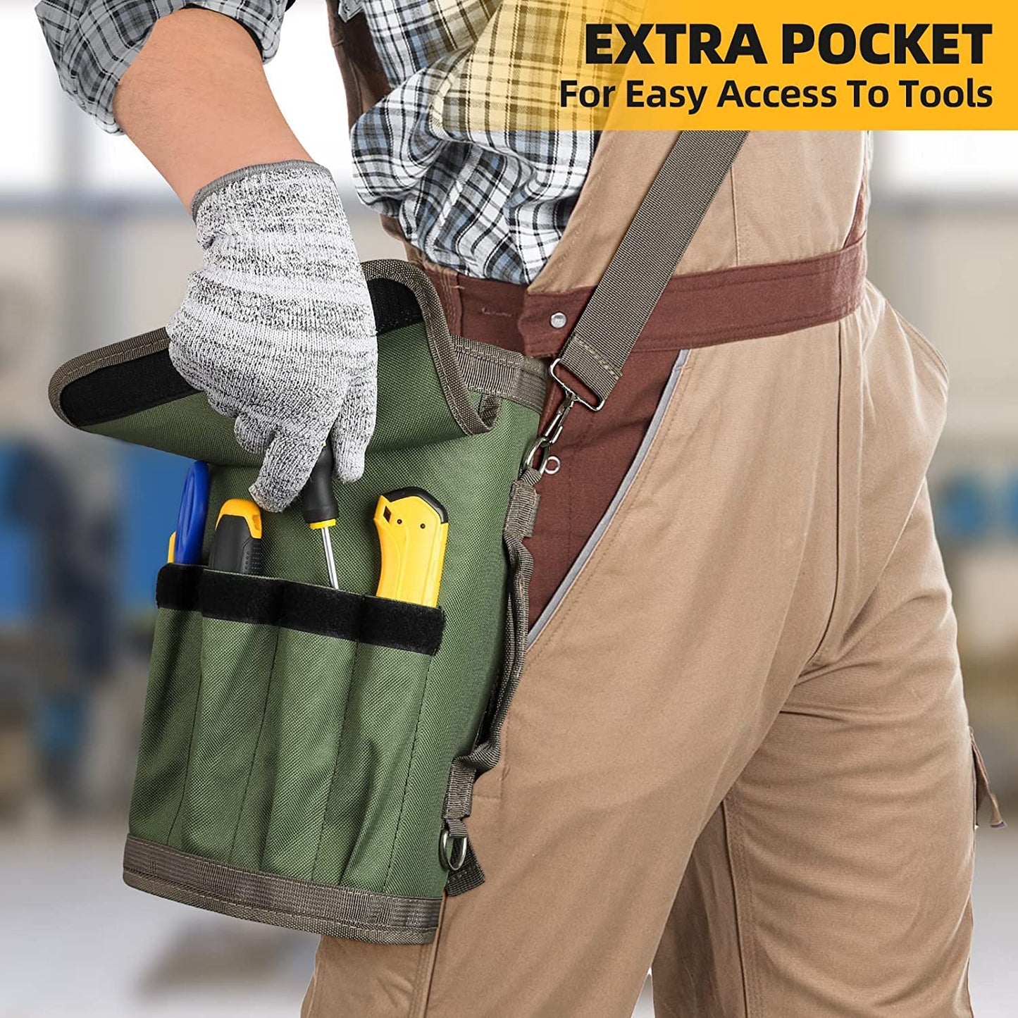 Tool Bag Roll Up, Heavy Duty Tool Organizer for Men Women, Portable Tool Storage with 2 Detachable Zipper Pouch, Compact Small Toolbag for Handyman RV Owners, Father Day Dad Birthday Gifts, Green