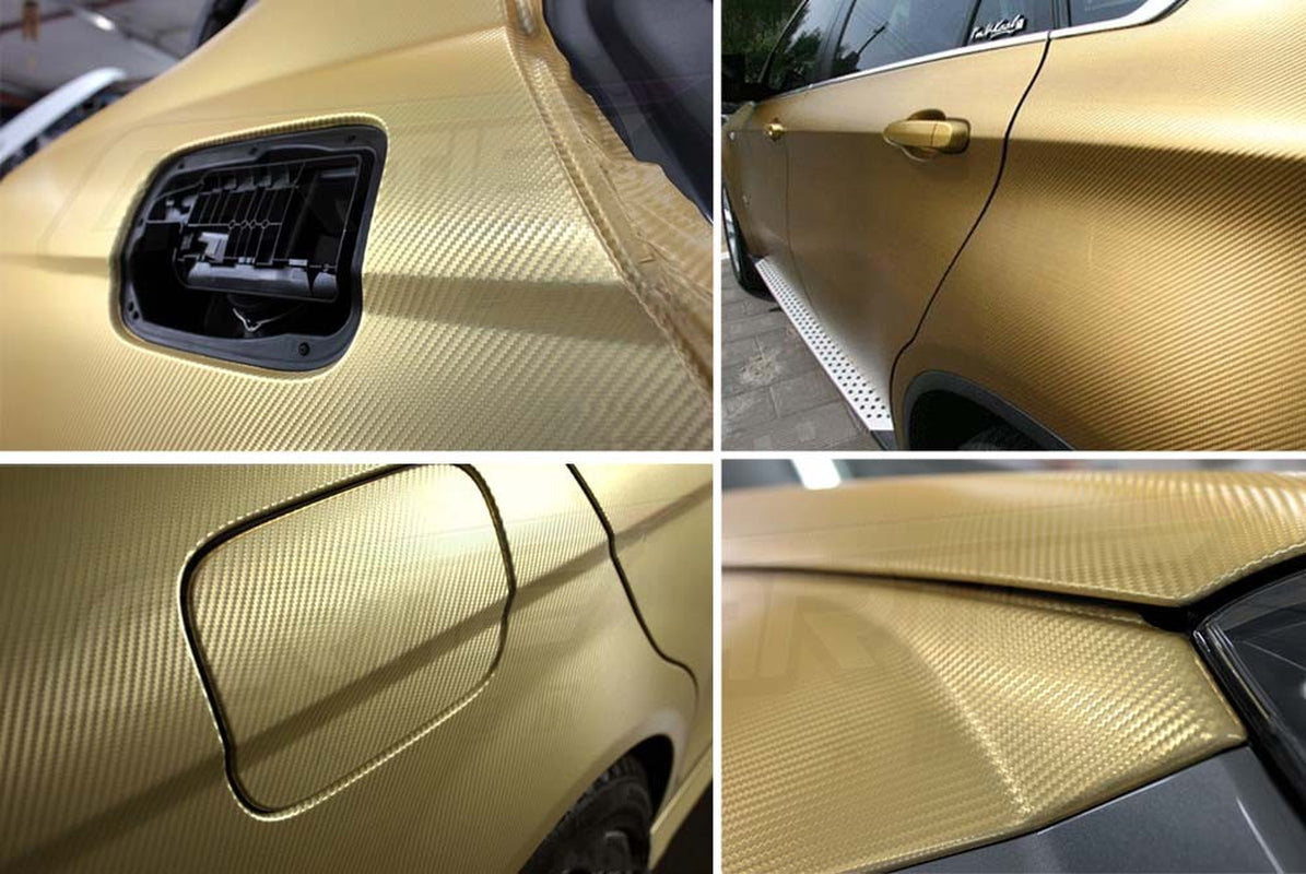 12" X 60" GOLD Carbon Fiber Vinyl Film Wrap 3D Bubble Free Air Release 1Ftx5Ft