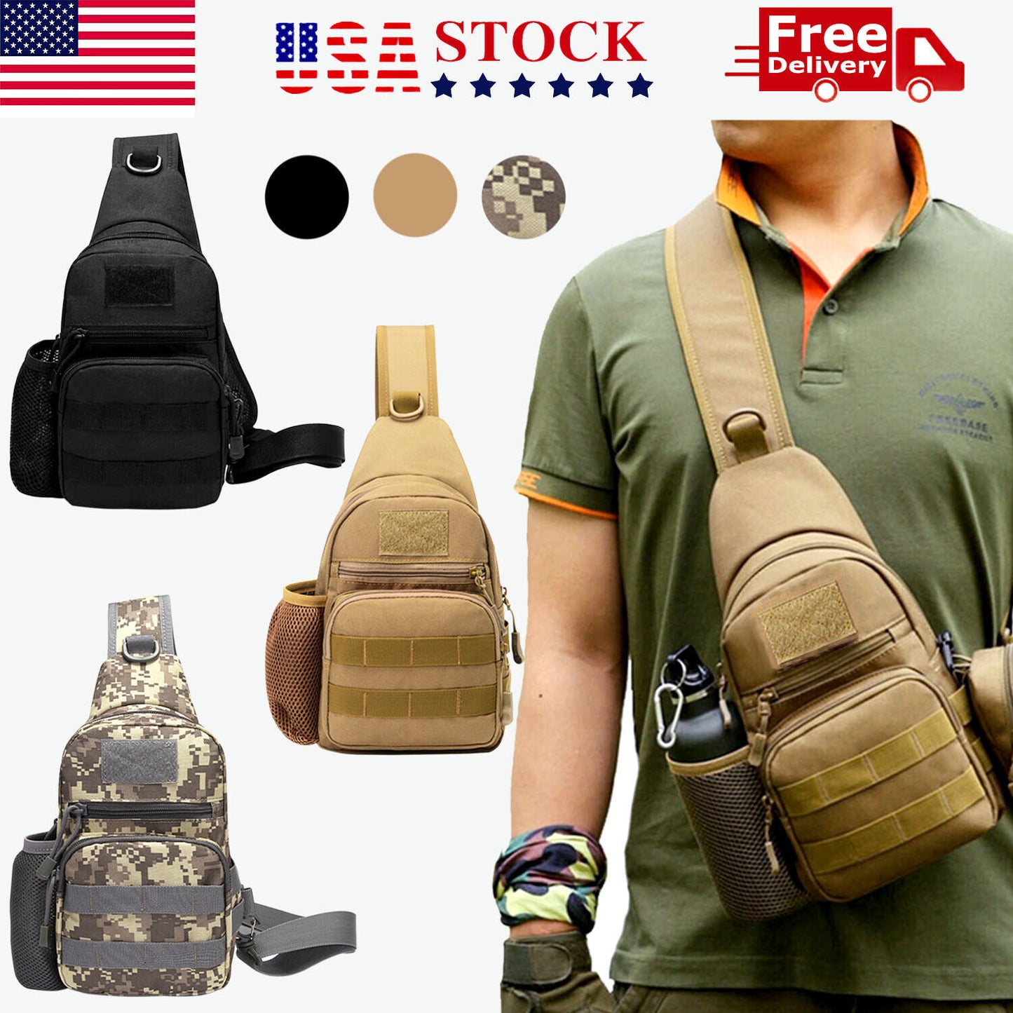 Tactical Sling Bag for Men – Military Chest Pack & Shoulder Backpack for Hiking, Travel, Outdoor Sports | Everyday Carry (EDC) Must-Have